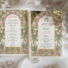 Gold Peonies Vintage Wedding Program