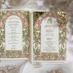 Gold Peonies Vintage Wedding Program