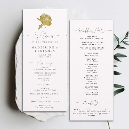 Gold Peony Elegant Modern Classic Wedding Program