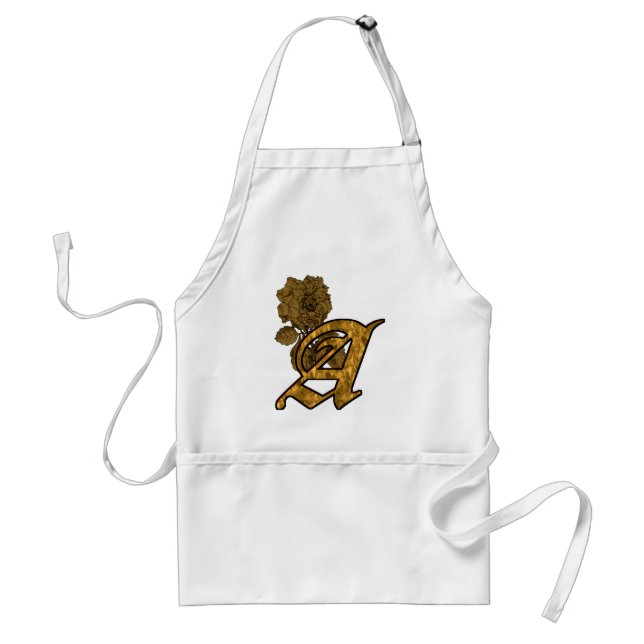 Gold Peony Elegant Monogram Initial A Adult Apron (Front)
