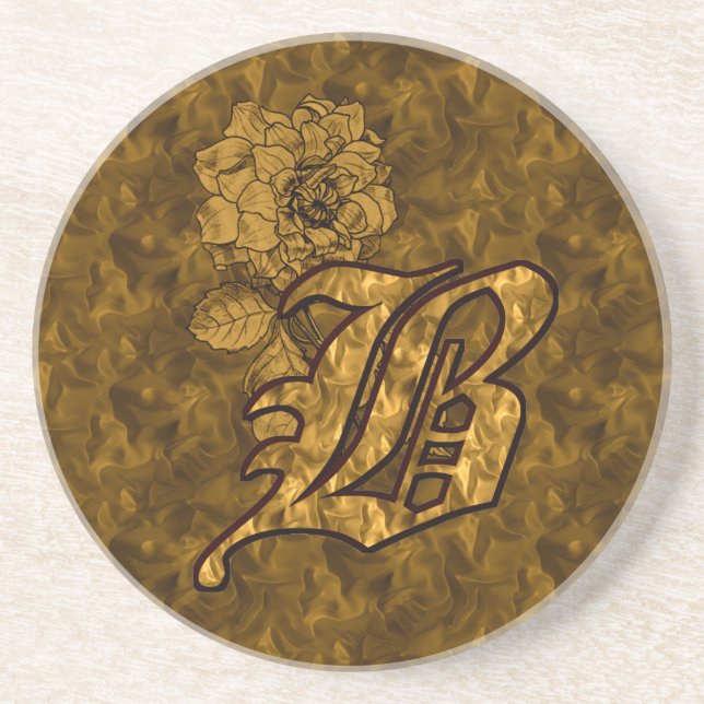 Gold Peony Elegant Monogram Initial B Drink Coaster (Front)