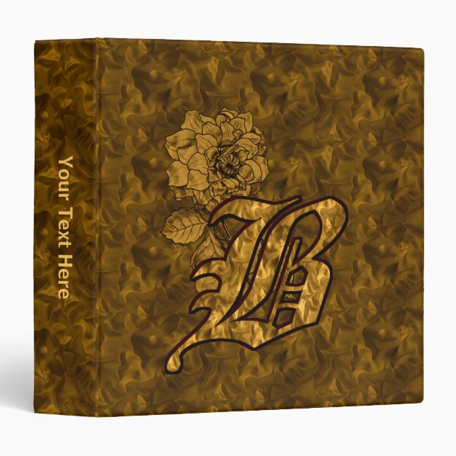 Gold Peony Elegant Monogram Initial B Personalized Binder (Front/Spine)