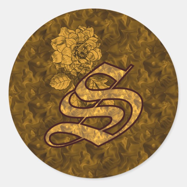Gold Peony Elegant Monogram Initial S Classic Round Sticker (Front)