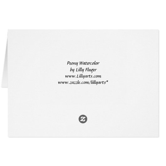 Gold Peony Fine Art Watercolor Greeting Card (Back Horizontal)