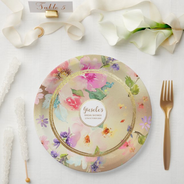 Gold Peony Floral Paper Plates (Wedding)
