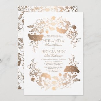 Gold Peony Floral Wreath Elegant Engagement Party Invitation by jinaiji at Zazzle