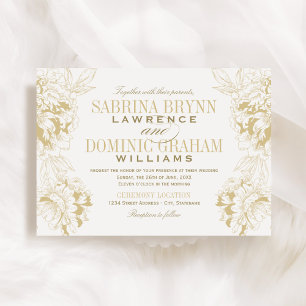 Gold Peony Frame Wedding Invitation