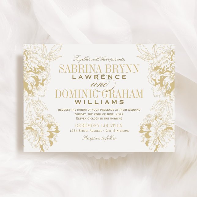 Gold Peony Frame Wedding Invitation (Creator Uploaded)