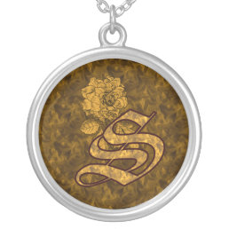 Gold Peony Monogram Initial S Silver Plated Necklace
