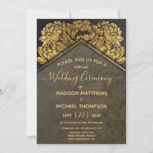Gold Peony Virtual Wedding Livestream Wedding Invi Invitation