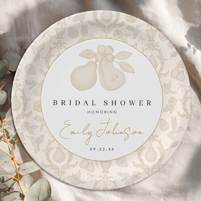 Gold Perfect Pear Bridal Shower Dinner Plate (Paper Plates)