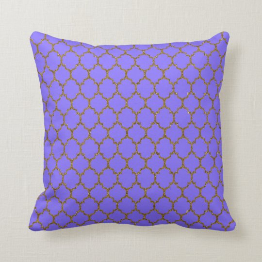 Gold Periwinkle Blue Quatrefoil Pillow