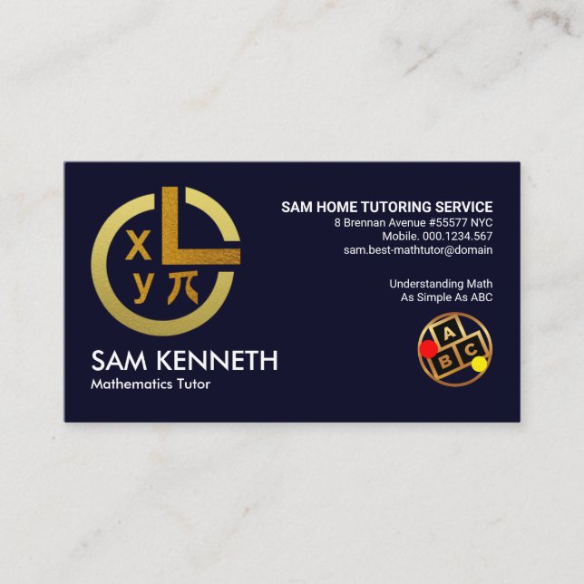 Gold Perpendicular Circumference Math Tutor Business Card (Front)
