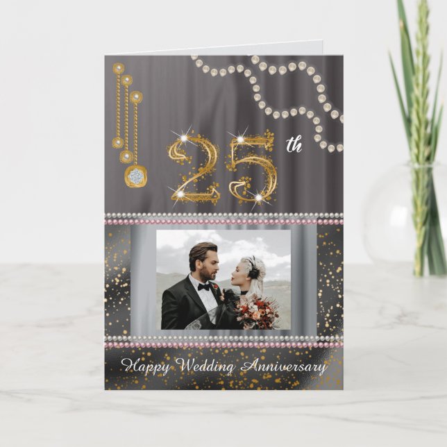 Gold Personalized 25th Wedding Anniversary & Photo Card (Front)