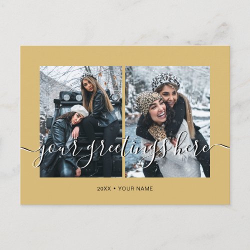 Gold Personalized 2 photos Universal Greetings Postcard