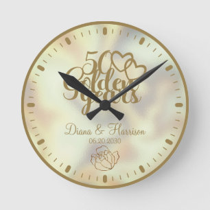 Gold Personalized 50th Anniversary Gift Round Clock