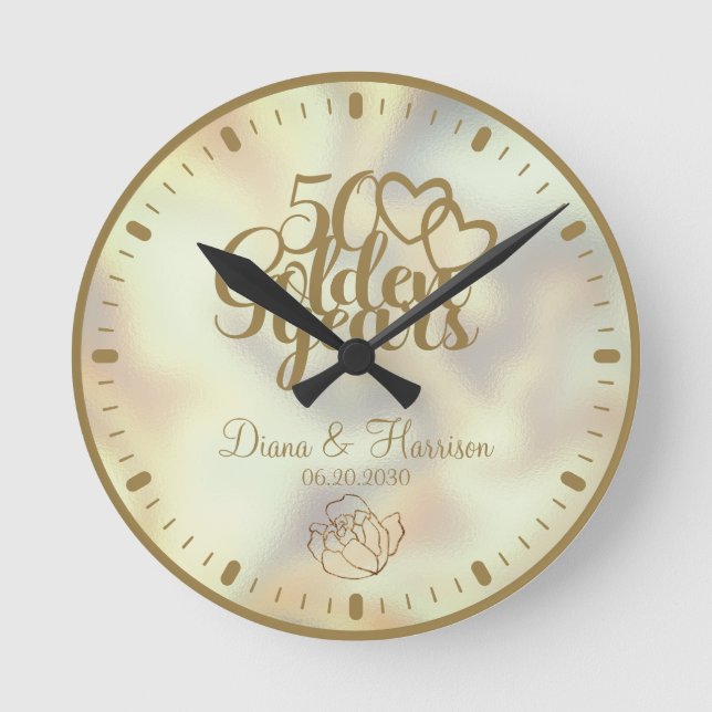 Gold Personalized 50th Anniversary Gift Round Clock (Front)