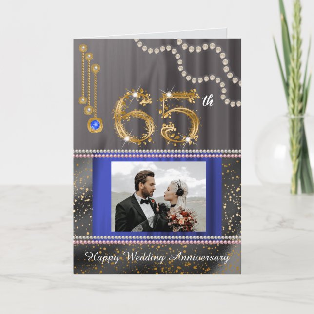 Gold Personalized 65th Wedding Anniversary & Photo Card (Front)