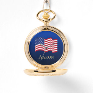 Gold Personalized American Flag Pocket Watch