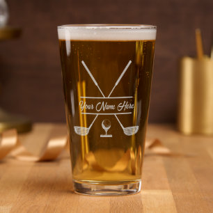 Gold Personalized Custom Golfer Name Etched Pint Glass