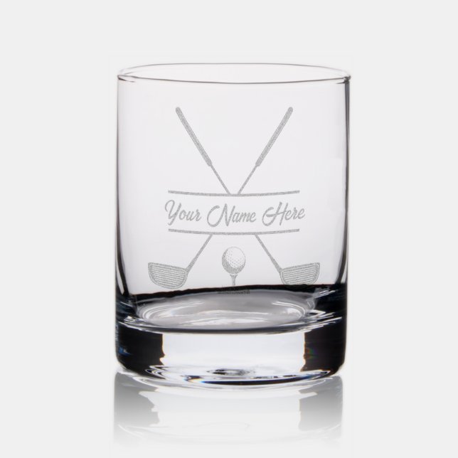 Gold Personalized Custom Golfer Name Etched Rocks Glass (Glassware)