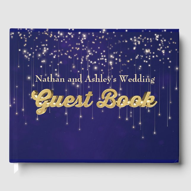 Gold Personalized Fairy Lights Wedding Guest Book (Front)