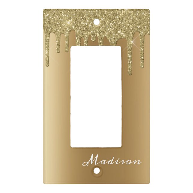 Gold Personalized Glitter Drips Pretty Girly Light Switch Cover (Front)
