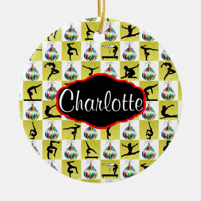 GOLD PERSONALIZED GYMNAST CHRISTMAS ORNAMENT (Front)
