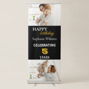 Gold Personalized Happy Birthday Photo Celebration Retractable Banner