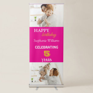 Gold Personalized Happy Birthday Photo Celebration Retractable Banner