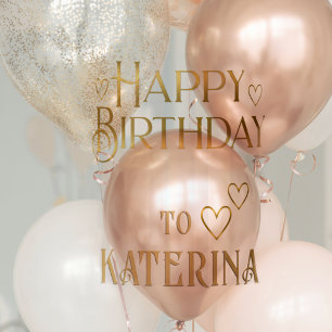 Gold Personalized Happy Birthday Stickers w Hearts