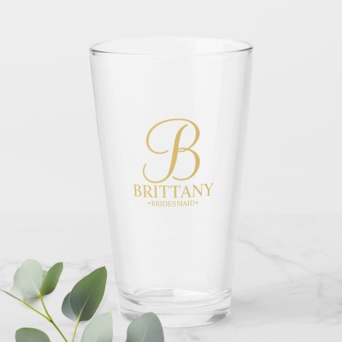 Gold Personalized Monogram and Name Bridesmaid Glass