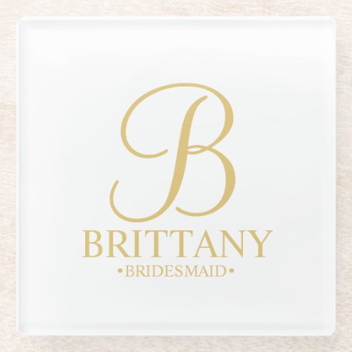Gold Personalized Monogram and Name Bridesmaid Glass Coaster