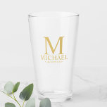 Gold Personalized Monogram and Name Groomsman Glass<br><div class="desc">Personalized Groomsman Gifts
featuring personalized monogram,  groomsman's name and title in gold classic serif font style.

Also perfect for Best Man,  Father of the Bride and more.

Please Note: The foil details are simulated in the artwork. No actual foil will be used in the making of this product.</div>