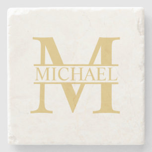 Gold Personalized Monogram and Name Stone Coaster