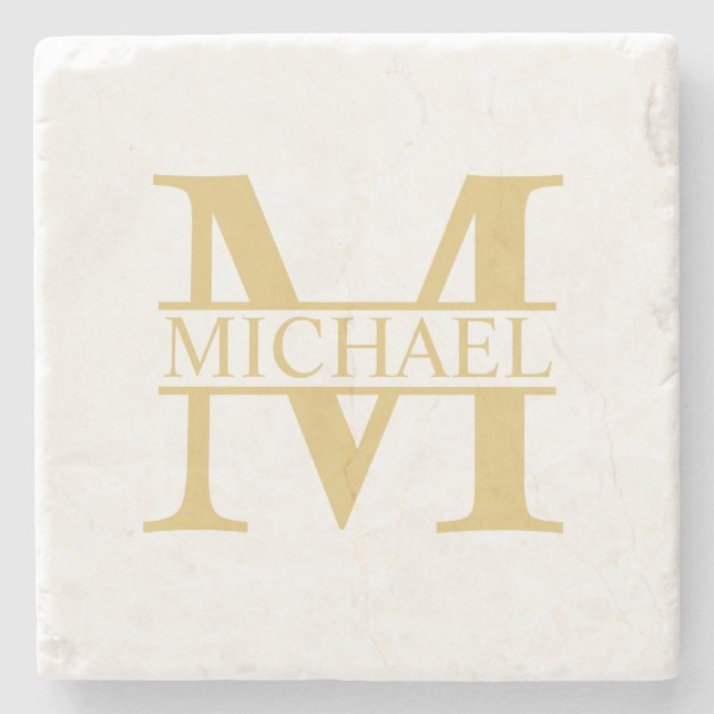 Gold Personalized Monogram and Name Stone Coaster (Front)
