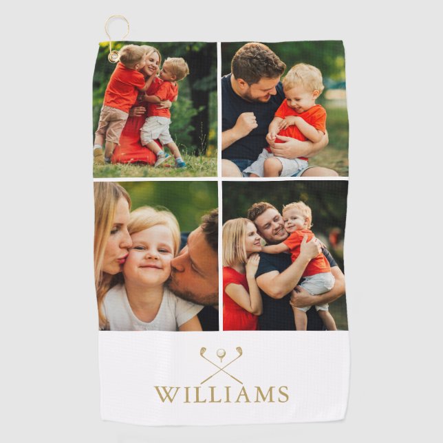 Gold Personalized Name Photo Collage Golf Towel (Front)