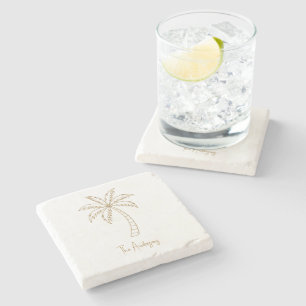 Gold Personalized Names Tropical Palm Stone Coaster