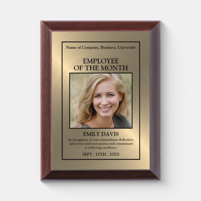 Gold - Personalized Photo - Employee Award Plaque (Vertical)