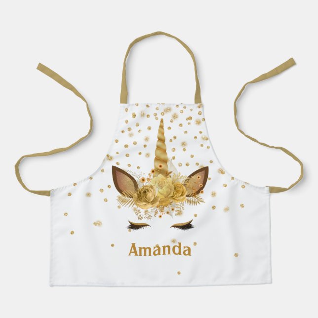 Gold Personalized Unicorn Face Horn Apron (Front)