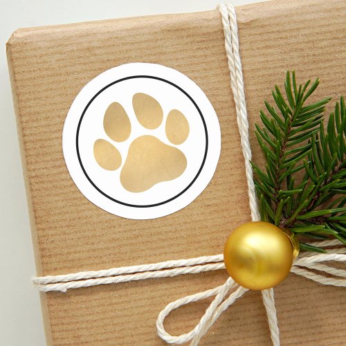 Gold Pet Lover Paw Print Holiday Classic Round Sticker