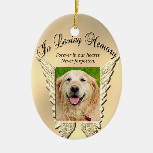 Gold Pet Memorial Add Photo Ceramic Ornament (Front)