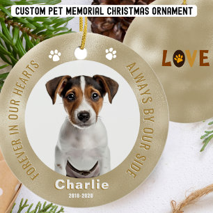 Gold Pet Memorial Christmas Photo Ornament