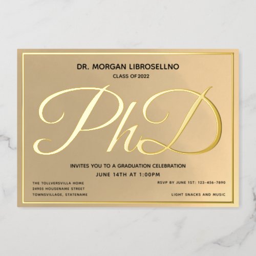 Gold PhD Graduation Foil Invitation