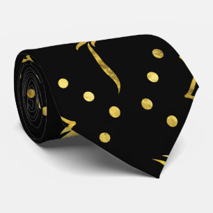 Gold Phoenix and lotus symbol pattern on black Neck Tie