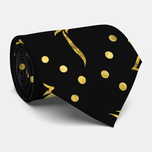 Gold Phoenix and lotus symbol pattern on black Neck Tie