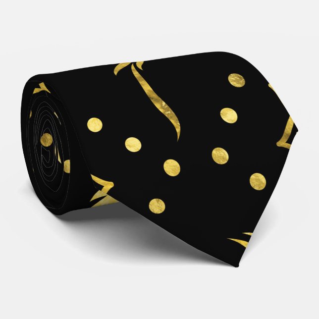Gold Phoenix and lotus symbol pattern on black Neck Tie (Rolled)