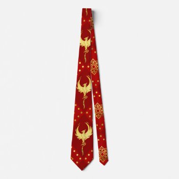 Gold Phoenix And Lotus Symbol Pattern On Red Neck Tie by LoveMalinois at Zazzle