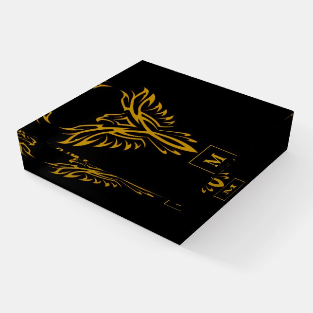 Gold Phoenix Rising From the Ashes Monogram Desk Paperweight (Angled)
