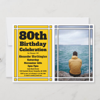Gold Photo 80th Birthday Party Invitation